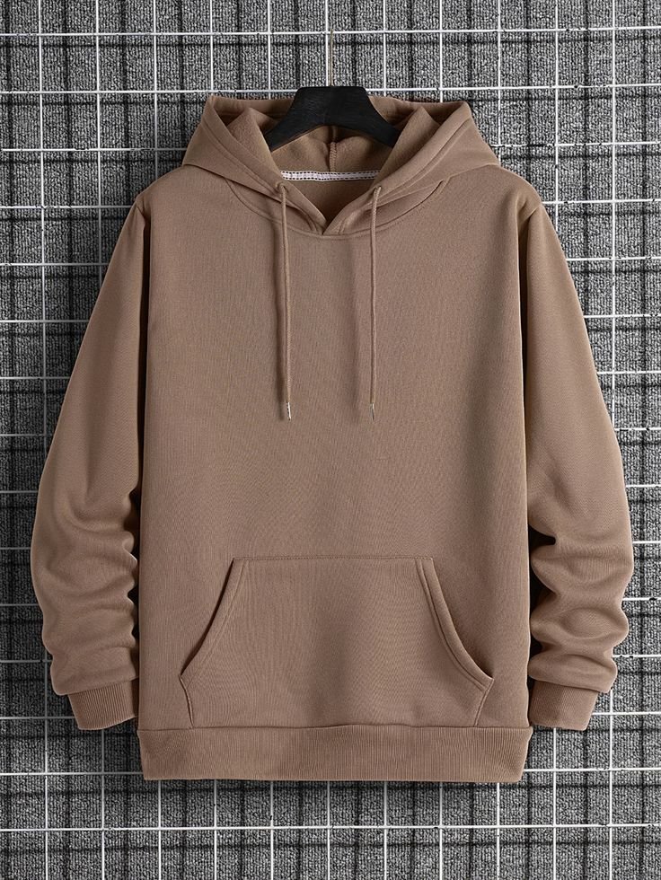 Men Solid Drawstring Pocket Hoodie