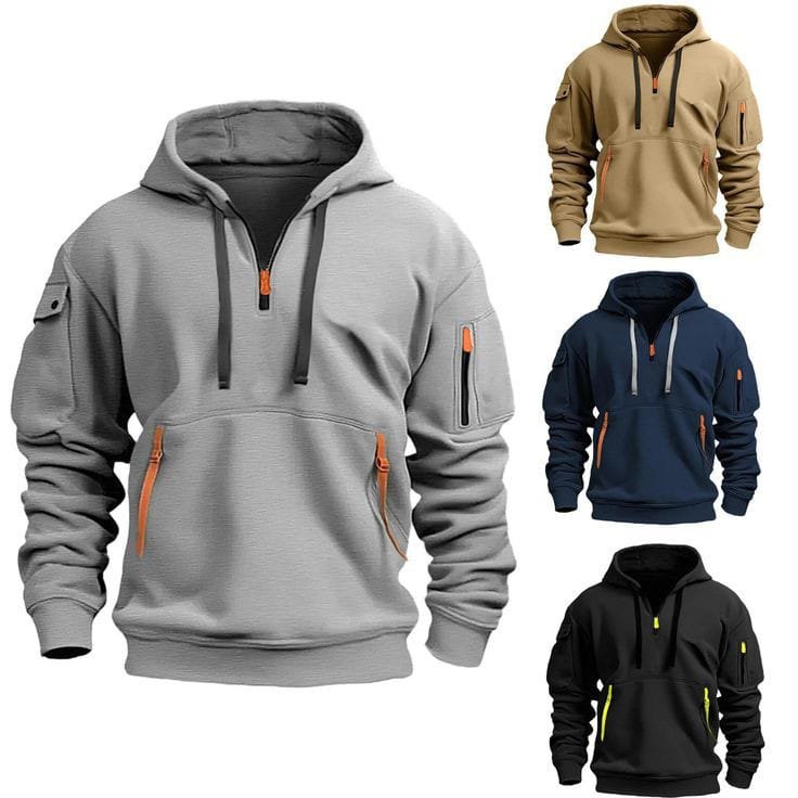 Men Solid Drawstring Pocket Hoodies